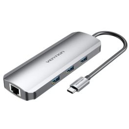   Vention USB-C -> HDMI/USB 3.0 x 3/RJ45/SD/TF/TRRS 3.5mm/PD (0,15m Szürke Aluminum Ötvözet) Dokkoló