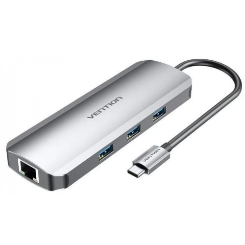 Vention USB-C -> HDMI/USB 3.0 x 3/RJ45/SD/TF/TRRS 3.5mm/PD (0,15m Szürke Aluminum Ötvözet) Dokkoló