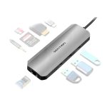 Vention USB-C -> HDMI/USB 3.0 x 3/RJ45/SD/TF/TRRS 3.5mm/PD (0,15m Szürke Aluminum Ötvözet) Dokkoló