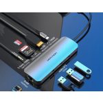 Vention USB-C -> HDMI/USB 3.0 x 3/RJ45/SD/TF/TRRS 3.5mm/PD (0,15m Szürke Aluminum Ötvözet) Dokkoló