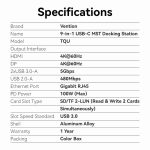 Vention USB-C -> DP/HDMI/USB 3.0*2/USB 2.0/RJ45/SD/TF/PD MST, dokkoló