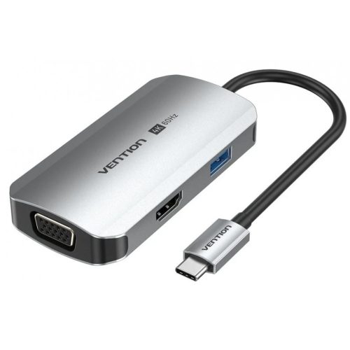 Vention USB-C -> Displayport/HDMI x 2/USB 3.0 x 2/USB 2.0/RJ45/SD/TF/PD MST (0,15m Szürke Aluminum Ötvözet) Dokkoló