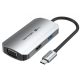 Vention USB-C -> Displayport/HDMI x 2/USB 3.0 x 2/USB 2.0/RJ45/SD/TF/PD MST (0,15m Szürke Aluminum Ötvözet) Dokkoló