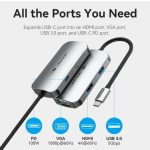 Vention USB-C -> Displayport/HDMI x 2/USB 3.0 x 2/USB 2.0/RJ45/SD/TF/PD MST (0,15m Szürke Aluminum Ötvözet) Dokkoló
