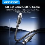 Vention USB-C 3.2/M, 0,5m,(fekete, Gen2, 10Gbps), kábel