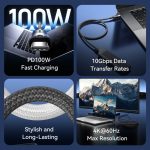 Vention USB-C 3.2/M, 1m,(fekete, Gen2, 10Gbps), kábel