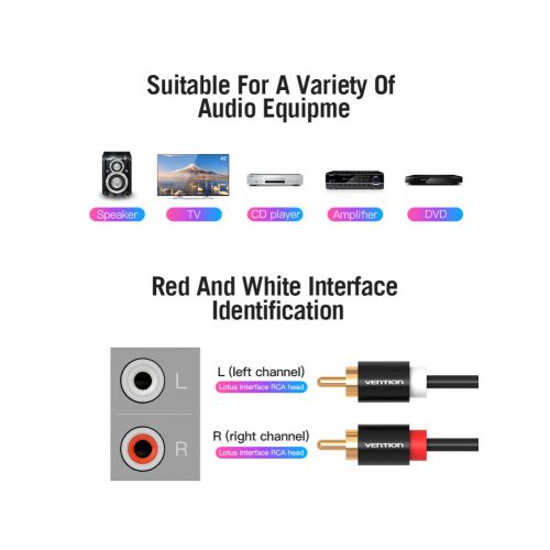 Vention 2*RCA/M -> 2*RCA/M , (audio,fekete), 1,5m, kábel