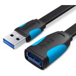 Vention USB 3.0,  (hosszabbító, lapos, fekete), 3m, kábel