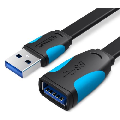 Vention USB 3.0,  (hosszabbító, lapos, fekete), 3m, kábel