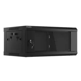   Lanberg WF01-6404-10B 19 4U SZÉL:600mm MÉLY:450mm MAG:290mm lapraszerelt üvegajtós fekete fali rack szekrény