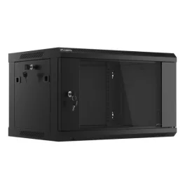   Lanberg WF01-6406-10B 19 6U SZÉL:600mm MÉLY:450mm MAG:379mm lapraszerelt üvegajtós fekete fali rack szekrény
