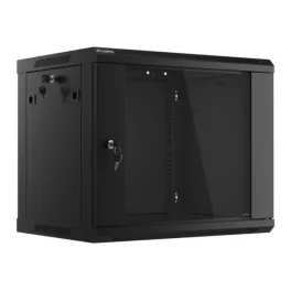   Lanberg WF01-6409-10B 19 9U SZÉL:600mm MÉLY:450mm MAG:512mm lapraszerelt üvegajtós fekete fali rack szekrény