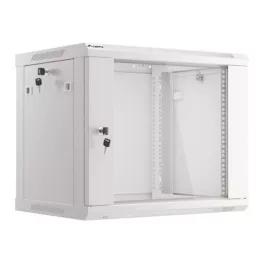   Lanberg WF01-6606-10S 19 9U SZÉL:600mm MÉLY:450mm MAG:512mm lapraszerelt üvegajtós szürke fali rack szekrény