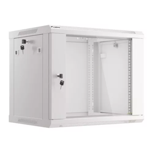 Lanberg WF01-6606-10S 19 9U SZÉL:600mm MÉLY:450mm MAG:512mm lapraszerelt üvegajtós szürke fali rack szekrény