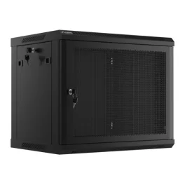   Lanberg WF01-6409-23B 19 9U SZÉL:600mm MÉLY:450mm MAG:512mm lapraszerelt perforált ajtós fekete fali rack szekrény