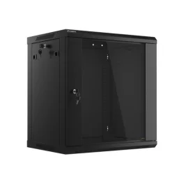   Lanberg WF01-6412-10B 19 12U SZÉL:600mm MÉLY:450mm MAG:640mm lapraszerelt üvegajtós fekete fali rack szekrény