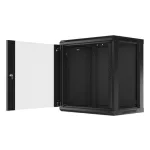 Lanberg WF01-6412-10B 19 12U SZÉL:600mm MÉLY:450mm MAG:640mm lapraszerelt üvegajtós fekete fali rack szekrény