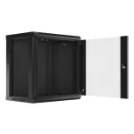 Lanberg WF01-6412-10B 19 12U SZÉL:600mm MÉLY:450mm MAG:640mm lapraszerelt üvegajtós fekete fali rack szekrény