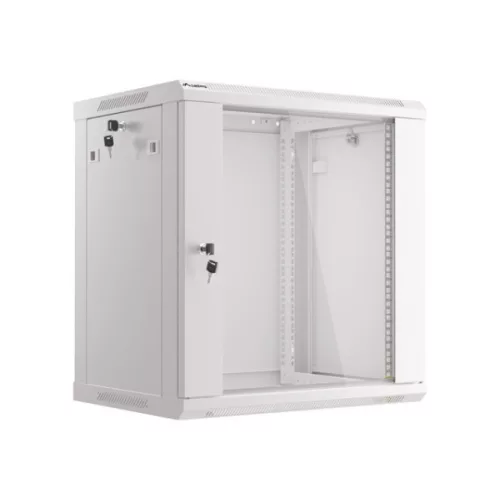 Lanberg WF01-6412-10S 19 12U SZÉL:600mm MÉLY:450mm MAG:645mm lapraszerelt üvegajtós szürke fali rack szekrény