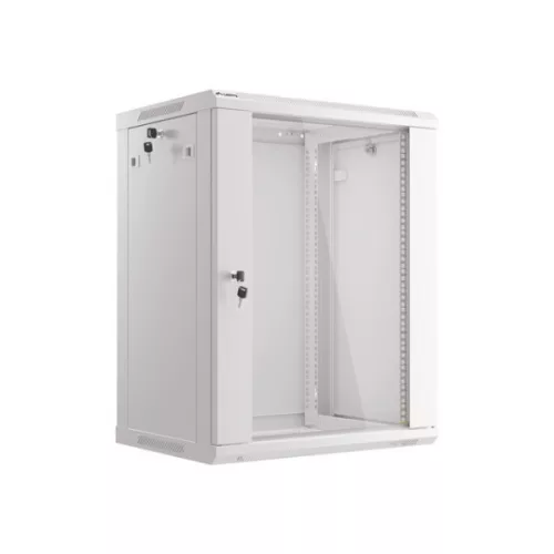 Lanberg WF01-6415-10S 19 15U SZÉL:600mm MÉLY:450mm MAG:774mm lapraszerelt üvegajtós szürke fali rack szekrény