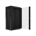 Lanberg WF01-6422-10B 19 22U SZÉL:600mm MÉLY:450mm MAG:1085mm lapraszerelt üvegajtós fekete fali rack szekrény