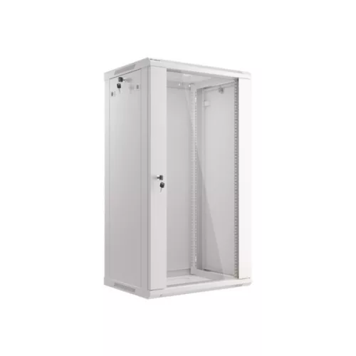 Lanberg WF01-6422-10S 19 22U SZÉL:600mm MÉLY:450mm MAG:1085mm lapraszerelt üvegajtós szürke fali rack szekrény