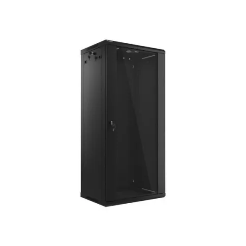 Lanberg WF01-6427-10B 19 27U SZÉL:600mm MÉLY:450mm MAG:1307mm lapraszerelt üvegajtós fekete fali rack szekrény