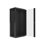 Lanberg WF01-6427-10B 19 27U SZÉL:600mm MÉLY:450mm MAG:1307mm lapraszerelt üvegajtós fekete fali rack szekrény