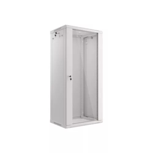 Lanberg WF01-6427-10S 19 27U SZÉL:600mm MÉLY:450mm MAG:1307mm lapraszerelt üvegajtós szürke fali rack szekrény