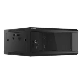   Lanberg WF01-6604-10B 19 4U SZÉL:600mm MÉLY:600mm MAG:290mm lapraszerelt üvegajtós fekete fali rack szekrény