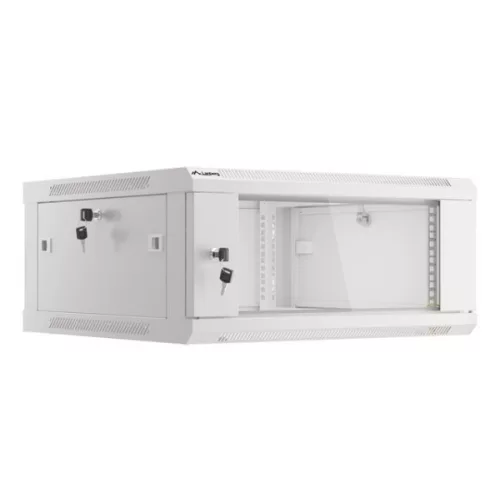 Lanberg WF01-6604-10S 19 4U SZÉL:600mm MÉLY:600mm MAG:290mm lapraszerelt üvegajtós szürke fali rack szekrény