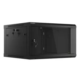   Lanberg WF01-6606-10B 19" 6U SZÉL:600mm MÉLY:600mm MAG:379mm lapraszerelt üvegajtós fekete fali rack szekrény
