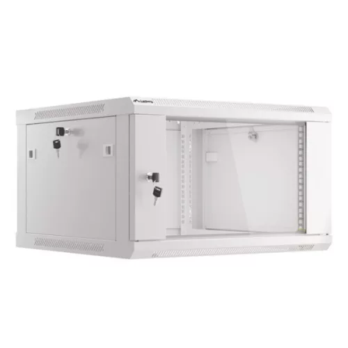 Lanberg WF01-6606-10S 19 6U SZÉL:600mm MÉLY:600mm MAG:379mm lapraszerelt üvegajtós szürke fali rack szekrény