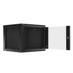 Lanberg WF01-6609-10B 19 9U SZÉL:600mm MÉLY:600mm MAG:512mm lapraszerelt üvegajtós fekete fali rack szekrény