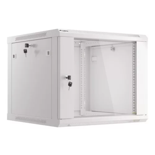 Lanberg WF01-6609-10S 19 9U SZÉL:600mm MÉLY:600mm MAG:512mm lapraszerelt üvegajtós szürke fali rack szekrény