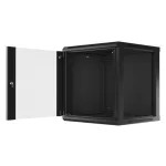Lanberg WF01-6612-10B 19 12U SZÉL:600mm MÉLY:600mm MAG:640mm lapraszerelt üvegajtós fekete fali rack szekrény