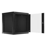 Lanberg WF01-6612-10B 19 12U SZÉL:600mm MÉLY:600mm MAG:640mm lapraszerelt üvegajtós fekete fali rack szekrény