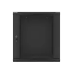 Lanberg WF01-6612-10B 19 12U SZÉL:600mm MÉLY:600mm MAG:640mm lapraszerelt üvegajtós fekete fali rack szekrény