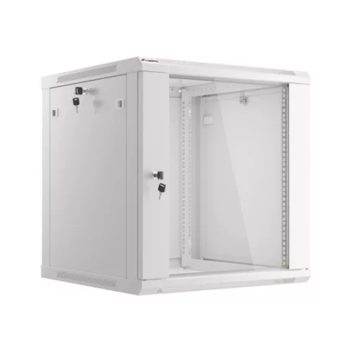 Lanberg WF01-6612-10S 19 12U SZÉL:600mm MÉLY:600mm MAG:640mm lapraszerelt üvegajtós szürke fali rack szekrény