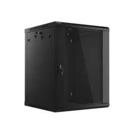   Lanberg WF01-6615-10B 19" 15U SZÉL:600mm MÉLY:600mm MAG:774mm lapraszerelt üvegajtós fekete fali rack szekrény