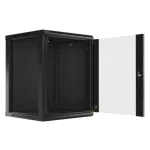 Lanberg WF01-6615-10B 19" 15U SZÉL:600mm MÉLY:600mm MAG:774mm lapraszerelt üvegajtós fekete fali rack szekrény