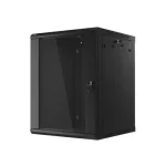 Lanberg WF01-6615-10B 19" 15U SZÉL:600mm MÉLY:600mm MAG:774mm lapraszerelt üvegajtós fekete fali rack szekrény