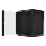 Lanberg WF01-6615-10B 19" 15U SZÉL:600mm MÉLY:600mm MAG:774mm lapraszerelt üvegajtós fekete fali rack szekrény