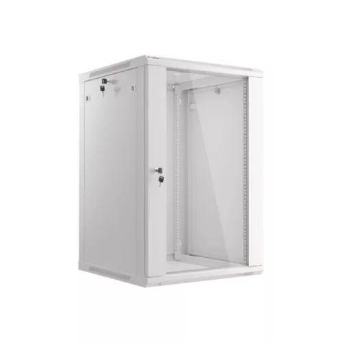 Lanberg WF01-6618-10S 19 18U SZÉL:600mm MÉLY:600mm MAG:907mm lapraszerelt üvegajtós szürke fali rack szekrény