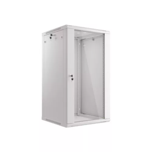Lanberg WF01-6622-10S 19 22U SZÉL:600mm MÉLY:600mm MAG:1085mm lapraszerelt üvegajtós szürke fali rack szekrény
