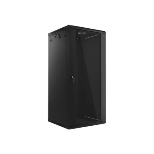 Lanberg WF01-6627-10B 19 27U SZÉL:600mm MÉLY:600mm MAG:1307mm lapraszerelt üvegajtós fekete fali rack szekrény