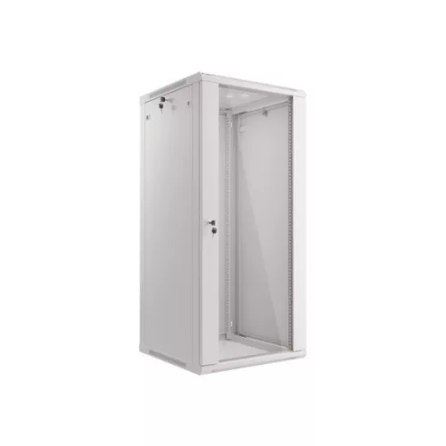 Lanberg WF01-6627-10S 19 27U SZÉL:600mm MÉLY:600mm MAG:1307mm lapraszerelt üvegajtós szürke fali rack szekrény