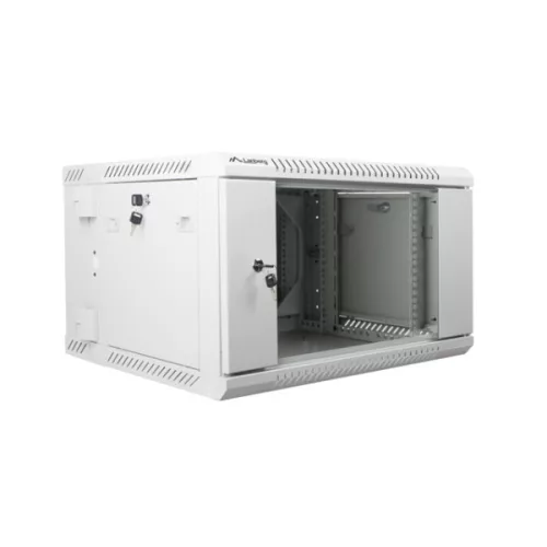 Lanberg WF02-6606-10S 19 6U SZÉL:600mm MÉLY:600mm MAG:374mm lapraszerelt üvegajtós szürke kétrészes fali rack szekrény