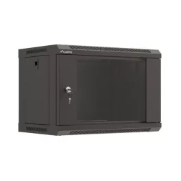   Lanberg WF03-5306-10B 19 6U SZÉL:540mm MÉLY:350mm MAG:370mm lapraszerelt üvegajtós fekete fali rack szekrény