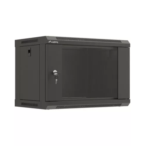 Lanberg WF03-5306-10B 19 6U SZÉL:540mm MÉLY:350mm MAG:370mm lapraszerelt üvegajtós fekete fali rack szekrény